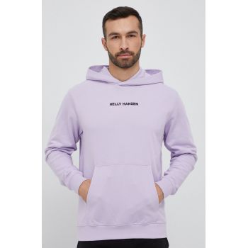 Helly Hansen bluza barbati, culoarea violet, cu glugă, cu imprimeu