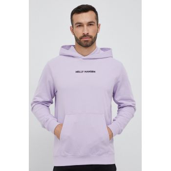 Helly Hansen bluză bărbați, culoarea violet, cu glugă, cu imprimeu 53251