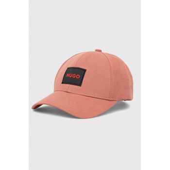 HUGO șapcă de baseball din bumbac culoarea roz, cu imprimeu de firma originala