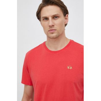 La Martina tricou din bumbac culoarea rosu, cu imprimeu