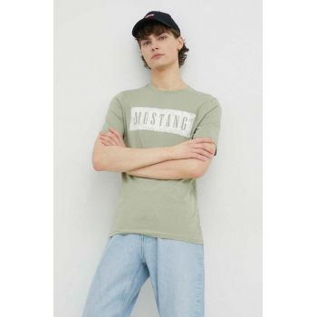 Mustang tricou din bumbac culoarea verde, cu imprimeu