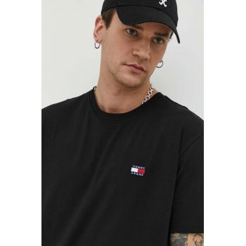 Tommy Jeans tricou din bumbac culoarea negru, cu imprimeu