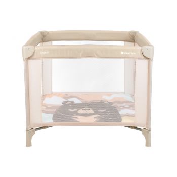 Tarc de joaca pentru copii KikkaBoo Enjoy Beige Bear 2023 cu pliere compacta,usa mare de acces cu fermoar,saltea pliabila moale,inele si geanta pentru transport incluse