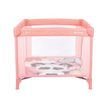 Tarc de joaca pentru copii KikkaBoo Enjoy Pink Panda 2023 cu pliere compacta,usa mare de acces cu fermoar,saltea pliabila moale,inele si geanta pentru transport incluse