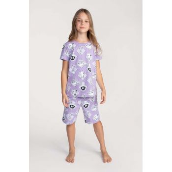 Coccodrillo pijamale de bumbac pentru copii x Looney Tunes culoarea violet, modelator