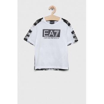 EA7 Emporio Armani tricou de bumbac pentru copii culoarea alb, modelator