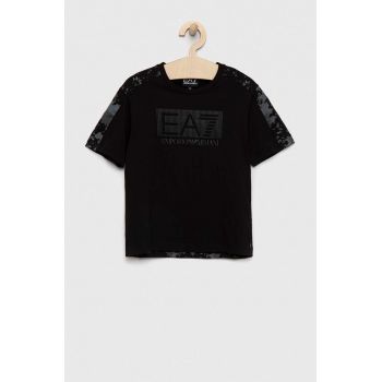 EA7 Emporio Armani tricou de bumbac pentru copii culoarea negru, modelator