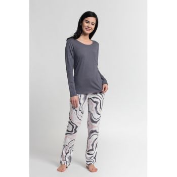 Pijama lunga cu decolteu rotund Marble