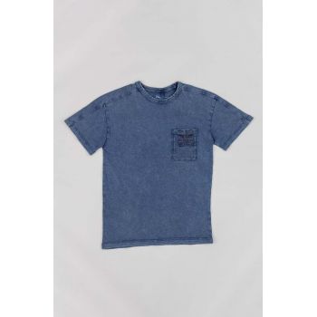 zippy tricou de bumbac pentru copii culoarea albastru marin, neted