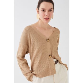 Cardigan cu decolteu in V si aspect striat