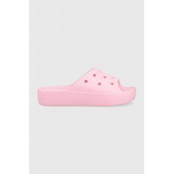 Crocs papuci Classic Platform Slide femei, culoarea roz, cu platforma, 208180 208180.6S0-6S0 ieftini