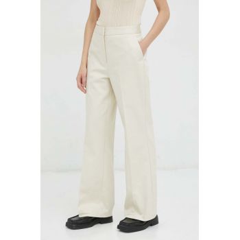 Lovechild pantaloni femei, culoarea bej, lat, high waist