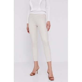 Morgan Pantaloni femei, culoarea crem, mulat, medium waist