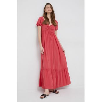 Pepe Jeans rochie Bernardette culoarea rosu, maxi, evazati ieftina