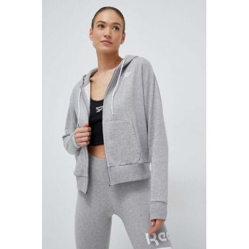 Reebok bluza femei, culoarea gri, cu glugă, melanj