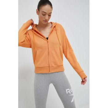 Reebok bluza femei, culoarea portocaliu, cu glugă, neted