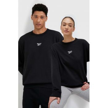 Reebok Classic hanorac de bumbac culoarea negru, cu imprimeu