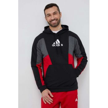 adidas bluza barbati, culoarea negru, cu glugă, modelator