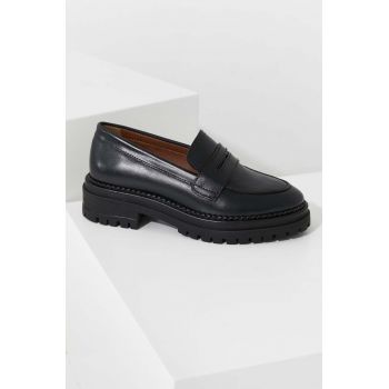 Answear Lab mocasini de piele femei, culoarea negru, cu platforma