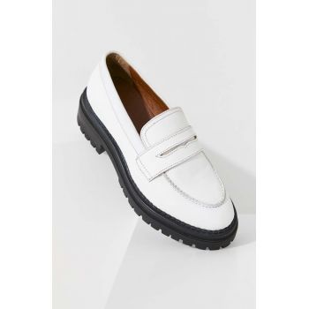 Answear Lab pantofi de piele femei, culoarea alb, cu platforma