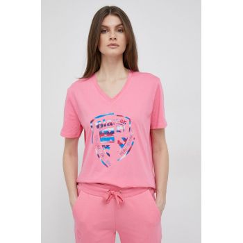 Blauer tricou din bumbac culoarea roz ieftin