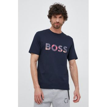 BOSS tricou din bumbac BOSS ORANGE culoarea albastru marin, cu imprimeu