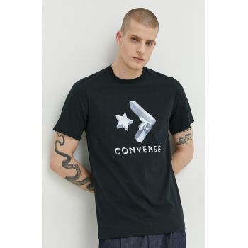 Converse tricou din bumbac culoarea negru, cu imprimeu