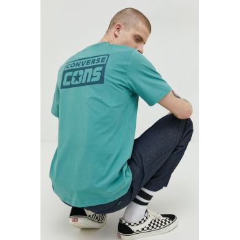 Converse tricou din bumbac culoarea turcoaz, cu imprimeu ieftin