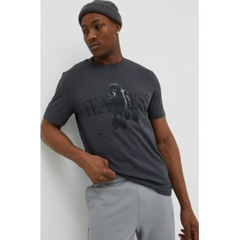 HUGO tricou din bumbac culoarea gri, cu imprimeu