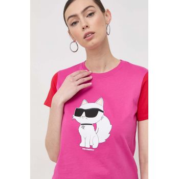 Karl Lagerfeld tricou din bumbac femei, culoarea roz