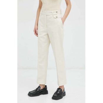 Lovechild pantaloni de bumbac culoarea bej, lat, high waist