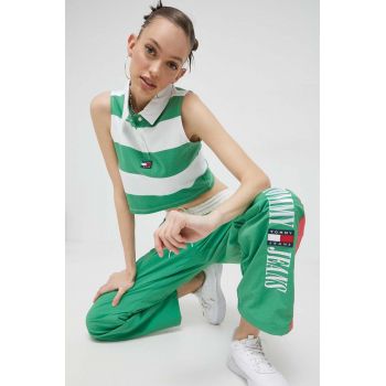 Tommy Jeans top din bumbac culoarea verde