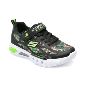 Pantofi sport SKECHERS negri, FLEX-GLOW, din material textil si piele ecologica