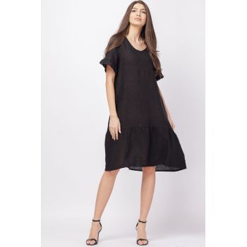 Rochie de vara midi din in, neagra