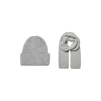 Set de caciula si fular cu perle sintetice