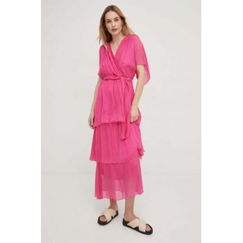 Answear Lab rochie din matase culoarea roz, maxi, evazati
