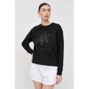 Armani Exchange bluza femei, culoarea negru, cu imprimeu