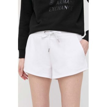 Armani Exchange pantaloni scurti femei, culoarea alb, neted, high waist