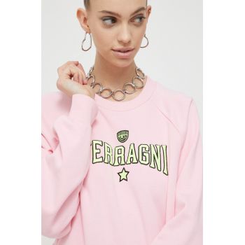 Chiara Ferragni bluza femei, culoarea roz, cu imprimeu de firma original