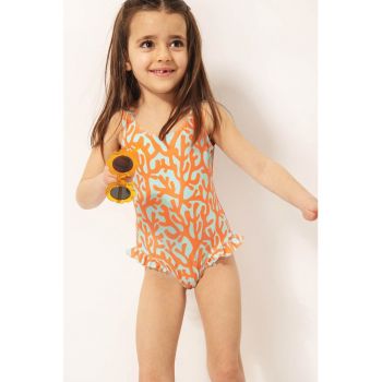 Costum de baie intreg cu garnituri cu volane