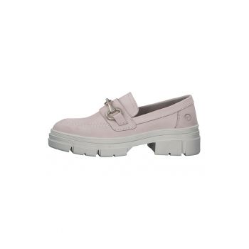 Pantofi loafer din piele nabuc cu toc masiv