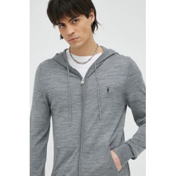AllSaints bluza din lana culoarea maro, cu glugă, melanj