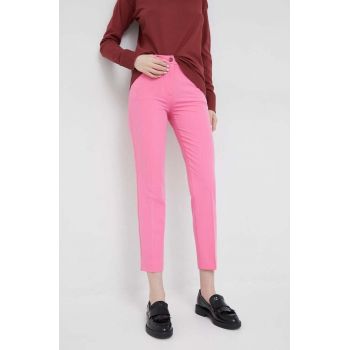 Sisley pantaloni femei, culoarea violet, drept, high waist