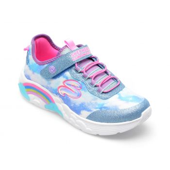 Pantofi SKECHERS albastri, RAINBOW RACER, din piele ecologica si material textil