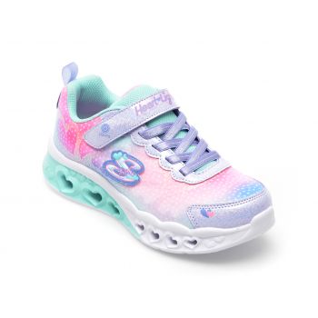 Pantofi SKECHERS mov, FLUTTER HEART LIGHTS, din material textil si piele ecologica