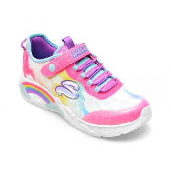 Pantofi SKECHERS roz, RAINBOW RACER, din material textil si piele ecologica