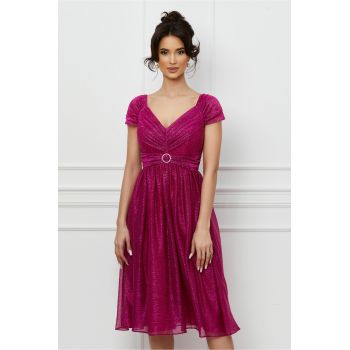 Rochie Leonard Collection magenta cu glitter ieftina