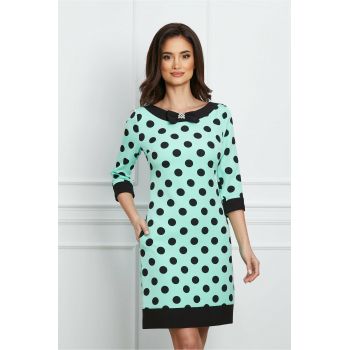 Rochie MBG verde mint cu buline si funda la decolteu la reducere