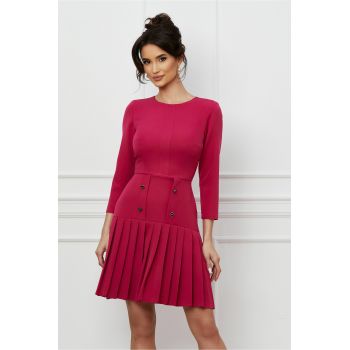 Rochie Moze magenta cu nasturi pe fusta si pliuri la baza