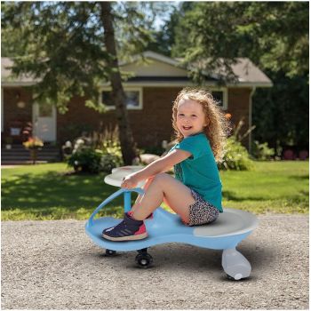 PlasmaCar pentru copii fara pedale Malplay Blue, cu volan rotativ 360 grade, roti luminoase din cauciuc, scaun ergonomic, suport pentru picioare aderent, recomandat copiilor de la 2 ani